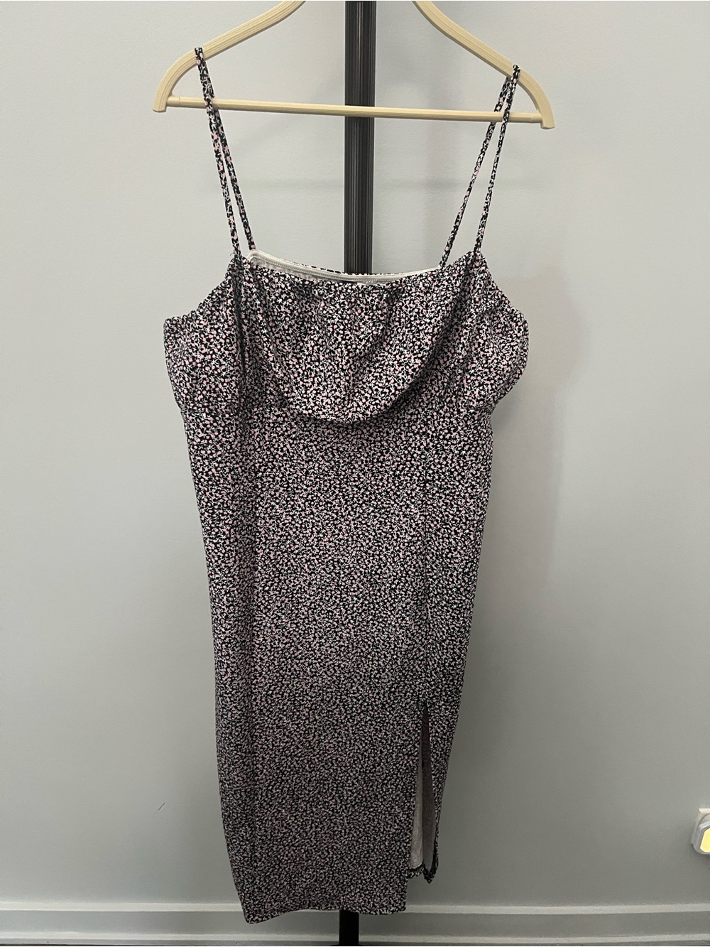 H&M Black and Pink Floral Cowl Neck Midi Dress